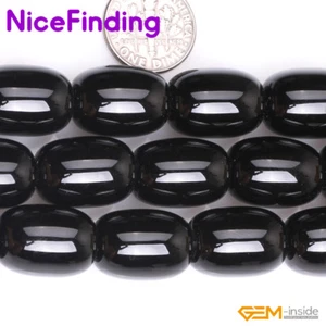 Columna de ónix ágata negra facetada natural cuentas lisas piedras preciosas fabricación de joyas 15" - Imagen 1 de 17