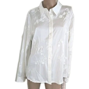 Nanette Lepore Damen weiß Pailletten Buttondown Top-Größe Large neu mit Etikett $ 78 - Bild 1 von 10