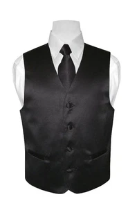 BOY'S Dress Vest & NeckTie Solid BLACK Color Neck Tie Set for Suit / Tux size 10 - Picture 1 of 3