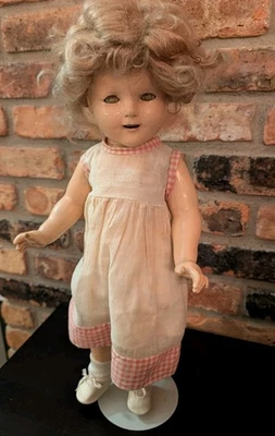 1930s 18" Composition Ideal Shirley Temple Doll Undergarments + Dress + Shoes - Image 1 of 4