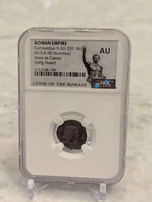 Roman Empire Constantius II AE3/4  AD 337-361  Ancients Bronze NGC AU details  - Image 1 of 3