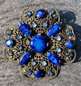 Antique Victorian Lapis Lazuli Brooch Pin - Picture 1 of 5