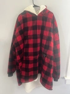 Comfy HOODIE SWEATSHIRT Wearable Blanket Hooded Sherpa Buffalo Check Red Holiday - Picture 1 of 4