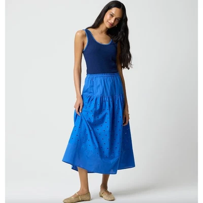 J.Crew Drop Waist Eyelet Midi Skirt Bright Grotto Blue A Line Cotton Small NWT - Image 1 of 4