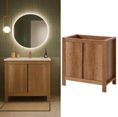 Bathroom Vanity Sink Unit 800mm Freestanding Floor Cabinet 2 Door Classic Oak - Image 1 of 4