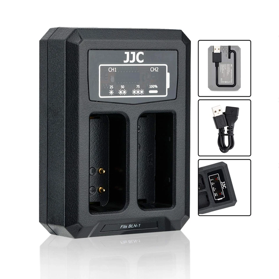 Cargador de batería doble BLN-1 cable USB incorporado compatible con Olympus OM-D E-... Foto 1 de 4