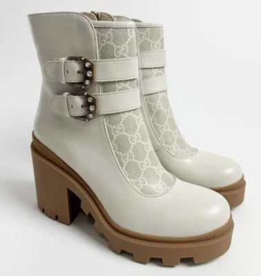 Nuevas En Caja 100% AUTÉNTICAS GUCCI Blanco Kensington GG Cristal Botas de Combate G 40.5 Foto 1 de 4