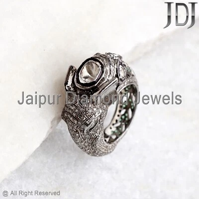 Anillo de diseñador de joyas victorianas de plata de ley 925 con diamantes pavé de polki natural Foto 1 de 4
