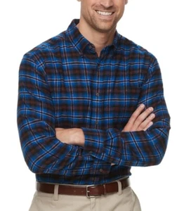 New Men's Classic Fit Button-Down Flannel Shirt Blue Plaid XXL 2XL NWT - Picture 1 of 2