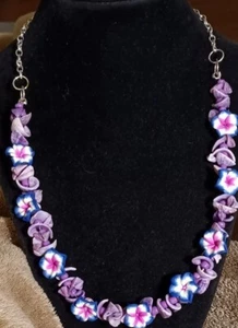 Handcrafted Necklace With Shell And Clay Flower Accents  - Picture 1 of 5