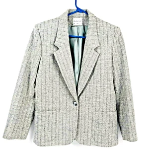Vintage Weathervane Damen Gr. M 8/10 Wollmischung 1 Knopf Blazer grau Fischgrätmuster - Bild 1 von 7