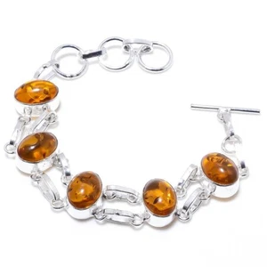 Baltic Amber Gemstone Handmade 925 Sterling Silver Jewelry Bracelet Size 7-8" - Picture 1 of 1