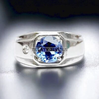 Piedras preciosas de alejandrita de corte redondo con anillo de plata de ley 925 para hombre #55 * Foto 1 de 4