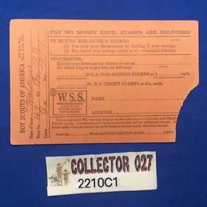 Boy Scouts Of America W.S.S. War Savings Stamps Order Post Card World War 1 WW1 - Picture 1 of 4