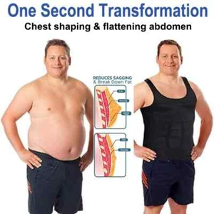 Mens Body Shaper Belly Chest Compression Shirt Slimming Tank Top Abs Vest Girdle - Picture 1 of 7