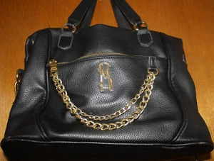 Steve Madden Women's Shoulder Hand Bag Black Chains Large 12 X 9 1/2 Zip Pockets - Picture 1 of 8