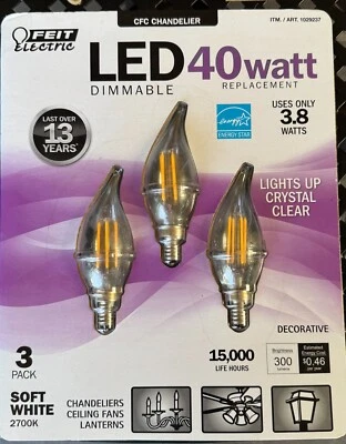 NEW Feit Electric CFC Chandelier LED Dimmable 40 Watt Replacement - 3 Pack - Image 1 of 2