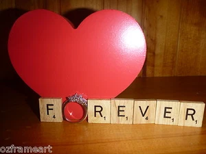 WOODEN SCRABBLE TILES FOREVER RING CRAFT WEDDING ENGAGEMENT LOVE SCRAP FREE POST - Picture 1 of 4