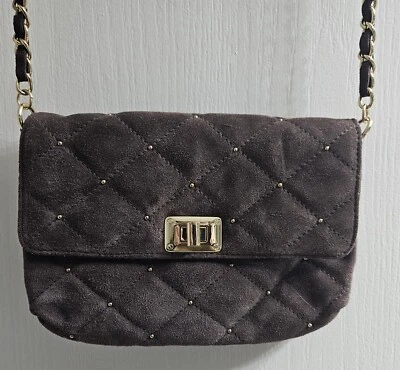 STUNNING PARADOX LEATHER CHOCOLATE BROWN SUEDE CROSSBODY PURSE W/GOLD STUDS-MINT - Image 1 of 4