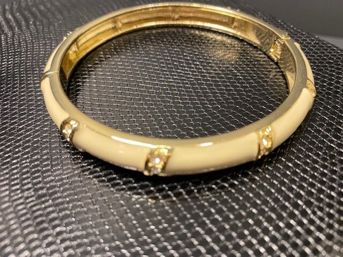 OFF WHITE Bracciale smalto bianco sporco tono oro con strass cerniera braccialetto