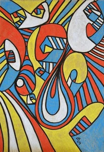 Original Abstrakte Kunst Kühne Strichzeichnung in Primärfarben Signiert - Bild 1 von 4