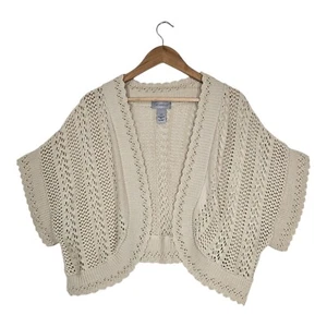 Catherines Shrug Cardigan Bolero Sz 24W Beige Gold Metallic Open Front Open Knit - Picture 1 of 11