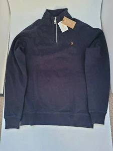 FARAH Jim Organic Cotton Quarter Zip Sweatshirt In True Navy S - Picture 1 of 6
