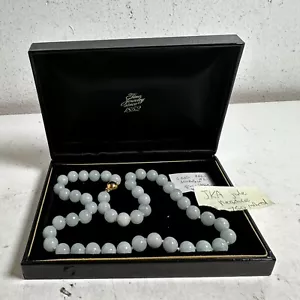 JKA Jade 14k Mist Green Gold Designer Jadeite Bead Ball Filigree Clasp Necklace - Picture 1 of 8