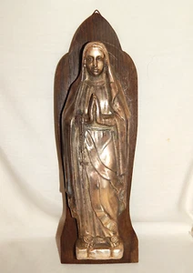 Madonna Metall versilbert auf Holzplatte Wandapplike 36 cm - Picture 1 of 9