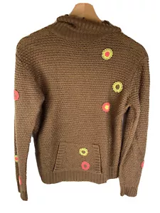 Vintage Obermeyer Brown Floral Retro Knit Juniors Girls Sweater Sz XL - Picture 1 of 7