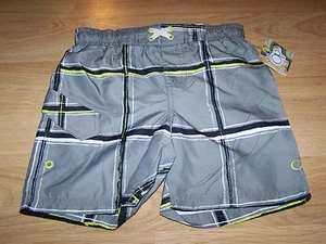 Size XS 4-5 OP Ocean Pacific Board Shorts Swim Trunks Gray Black White Lime New - Picture 1 of 3