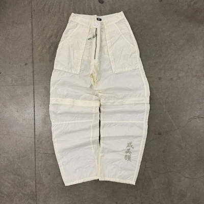 Vintage White Baggy Japanese Embroidered Nylon Parachute Pants 32x32 90s Hip Hop - Image 1 of 4