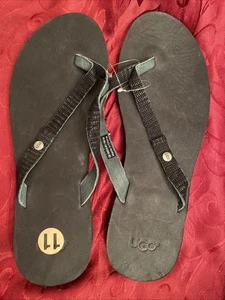UGGS SANDALEN NEU Orig 55 $ DAMENGRÖSSE 11 schwarz Leder FLIP FLOPS RIEMCHEN - Bild 1 von 7