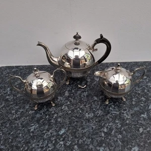 Vintage Silver Plated EPNS Round Teapot Creamer Jug & Sugar Bowl Broken Foot - Picture 1 of 24