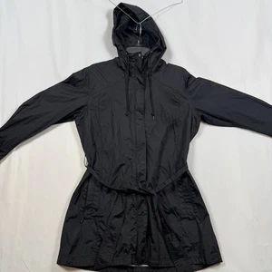 Columbia Women's Large Rain Trench Coat Lightweight Hooded Belted Black READ - Picture 1 of 13