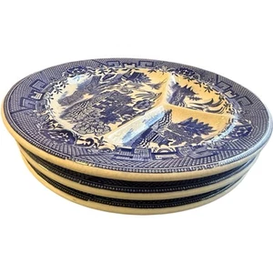 Set of 3 Blue Willow Moriyama, Sterling Divided plates Made in Occupied Japan  - Picture 1 of 17