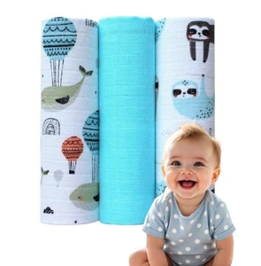 PAQUETE DE 3 PAÑOS GRANDES BABY MUSLIN CUADRADOS MANTA EDREDÓN BABERO ESTERA BABY SHOWER REINO UNIDO - Imagen 1 de 4