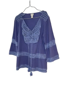 Chico's Blue Boho Hippy cottage core sz 1 M Top Blouse (15 - Picture 1 of 10