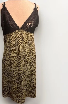 Lencería vintage Nick & Sarah 2X Vestido sin Mangas Estampado Animal Satén y Encaje Noche Foto 1 de 4