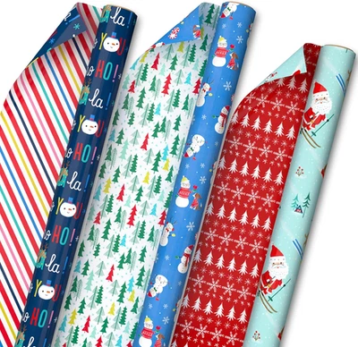 Papel de envolver reversible de Navidad Hallmark para niños (3 rollos: 120 cuadrados) Ft. Tota Foto 1 de 4