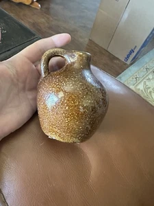 Minerature Salt Glazed Folk Art Pottery Jug 4 Inch Cork - Picture 1 of 4