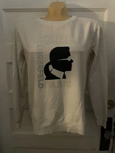 Karl Lagerfeld Paris Damen Perlen weiß mit schwarzem Kopf Logo Sweatshirt XS sehr guter Zustand - Bild 1 von 8