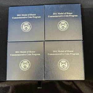 2011 - MEDAL OF HONOR COMMEMORATIVE COIN PROGRAM SILVER $1 / SET OF 4 BOX + COA - Picture 1 of 4