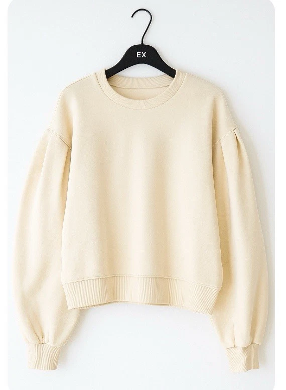 Sudadera Pullover Zara Grande Manga Globo Crema/Marfil Algodón Poliéster Mujer Foto 1 de 4