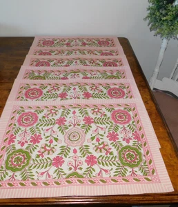 6 NEW Williams Sonoma 14” X 20” Placemats Pink Green White Floral 100% Cotton - Picture 1 of 9