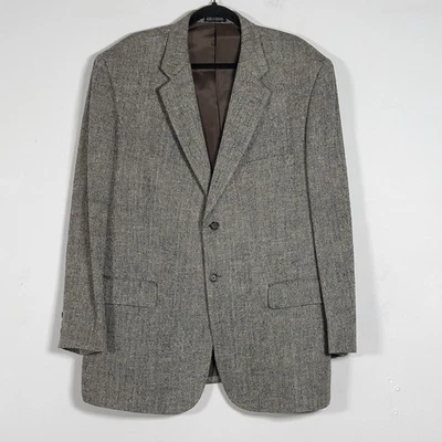 Jaqueta Blazer de Seda Towncraft Masculina 44R Bege Espinha de Arenque 2 Botões Ventilação Única - Imagem 1 de 4