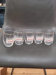 5er Set Hamm's 3,25" Shorty Chaser Schnupperfass Gläser Goldrand weiße Bäume - Bild 1 von 10