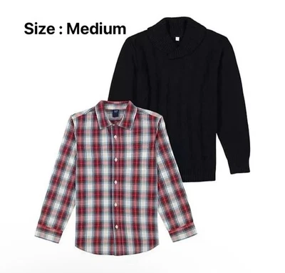 Gap Niños Niños Tejido con Cable Negro Suéter y Camisa de Vestir con Botones, Conjunto de 2 Piezas M Foto 1 de 4