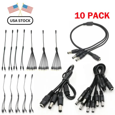 (10-Pack) DC Power Splitter Cable Cord Adapter CCTV Security Camera DVR LED USA - Image 1 of 4