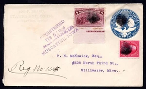 US 1896 ONE CENT COLUMBUS POSTAL COVER UPRATED WITH 8C COLUMBUS WITH IMPRINT - Picture 1 of 2